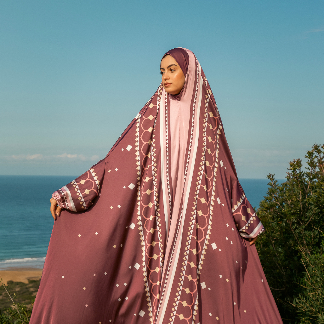 'Lahore' Prayer Dress With Pouch, Burgundy