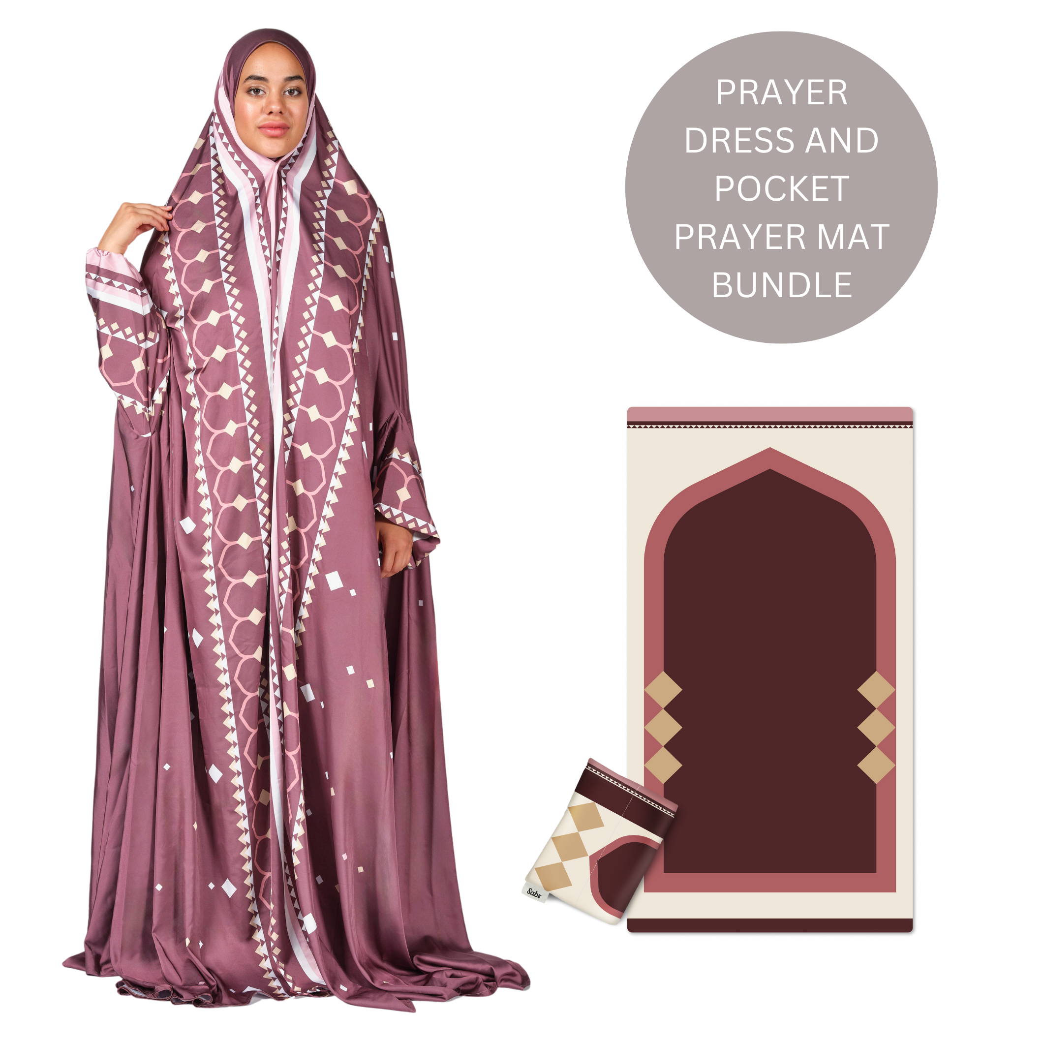 'Lahore' Prayer Dress & Pocket Prayer Mat Bundle