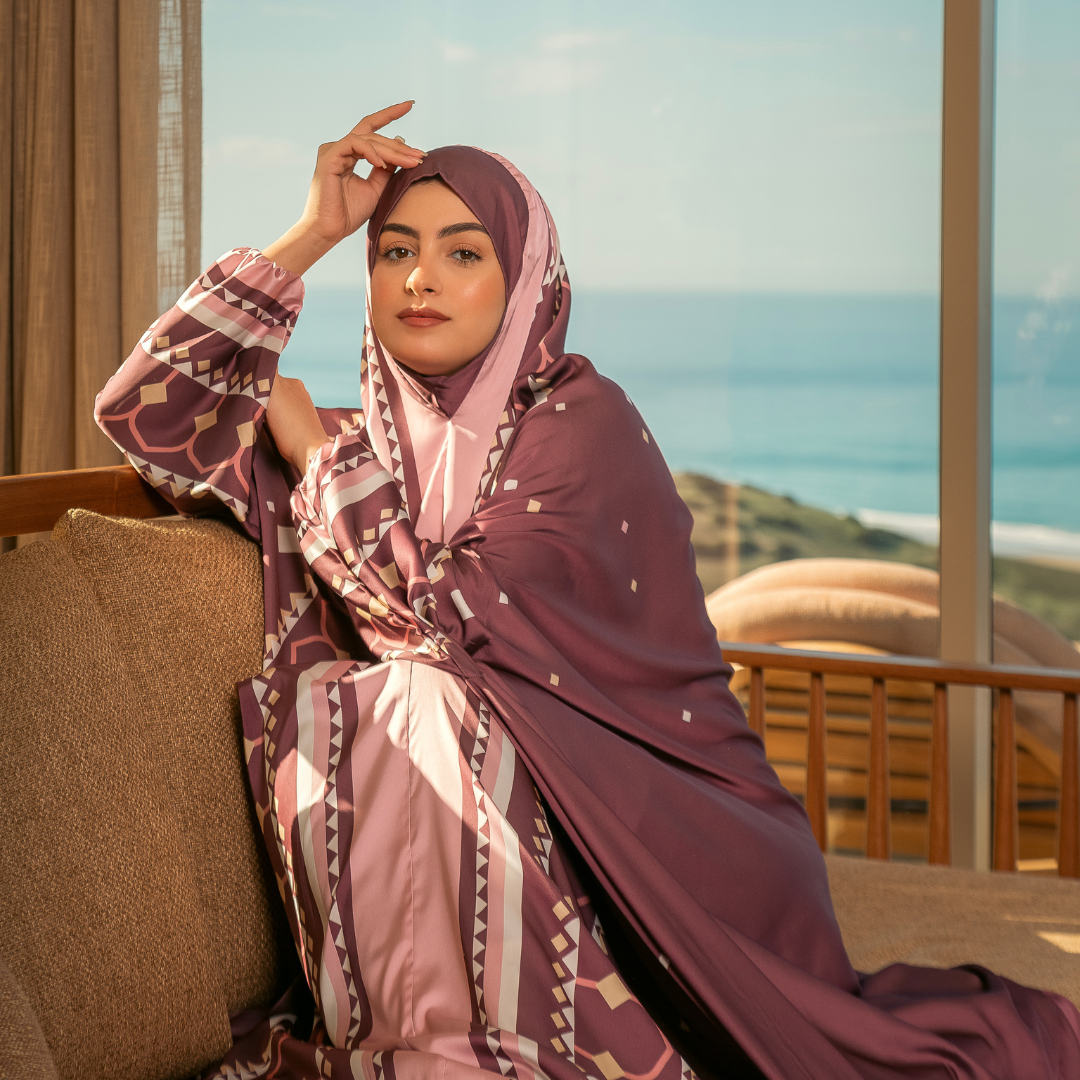 'Lahore' Prayer Dress With Pouch, Burgundy