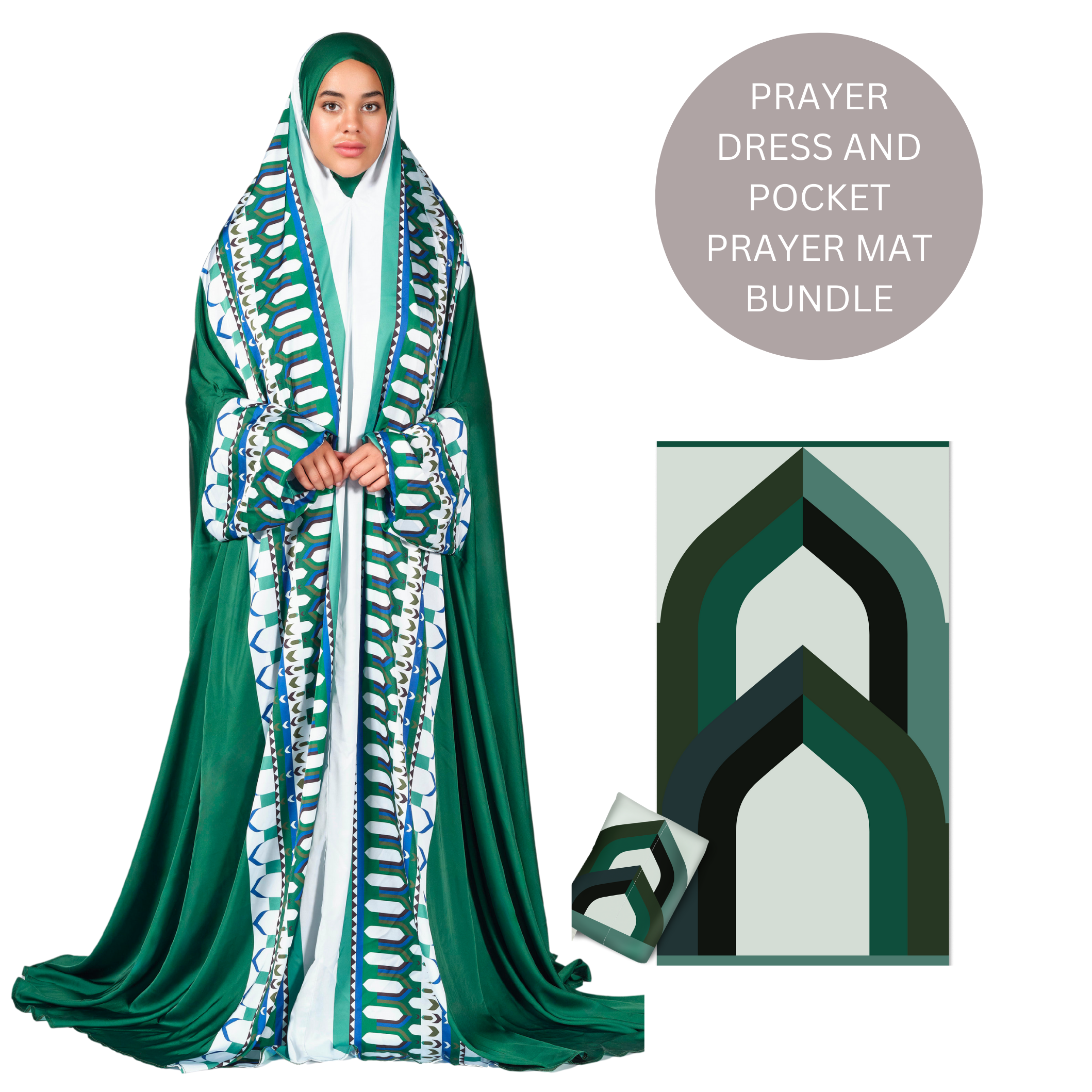 'Riyadh' Prayer Dress & Pocket Prayer Mat Bundle