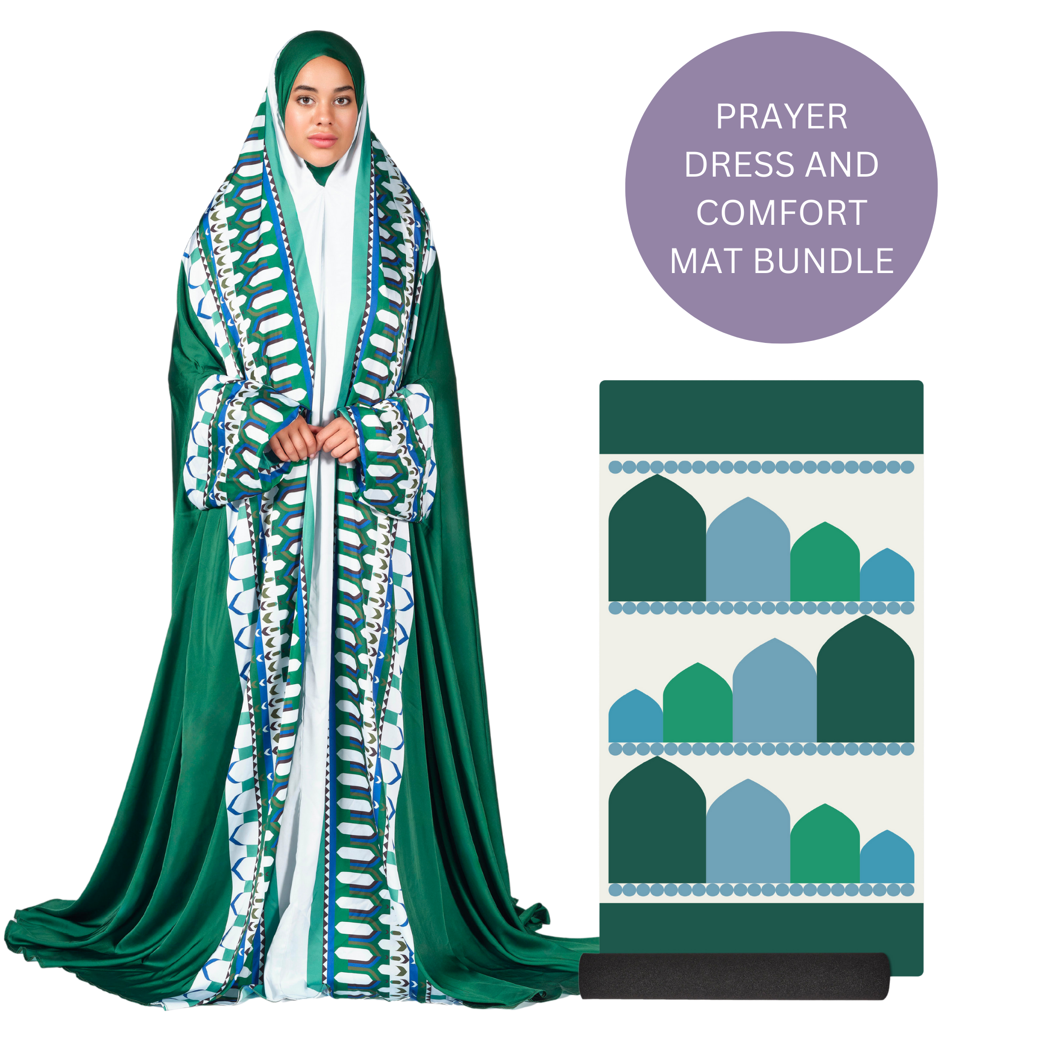 'Riyadh' Prayer Dress & 'Salalah' Comfort Prayer Mat Bundle