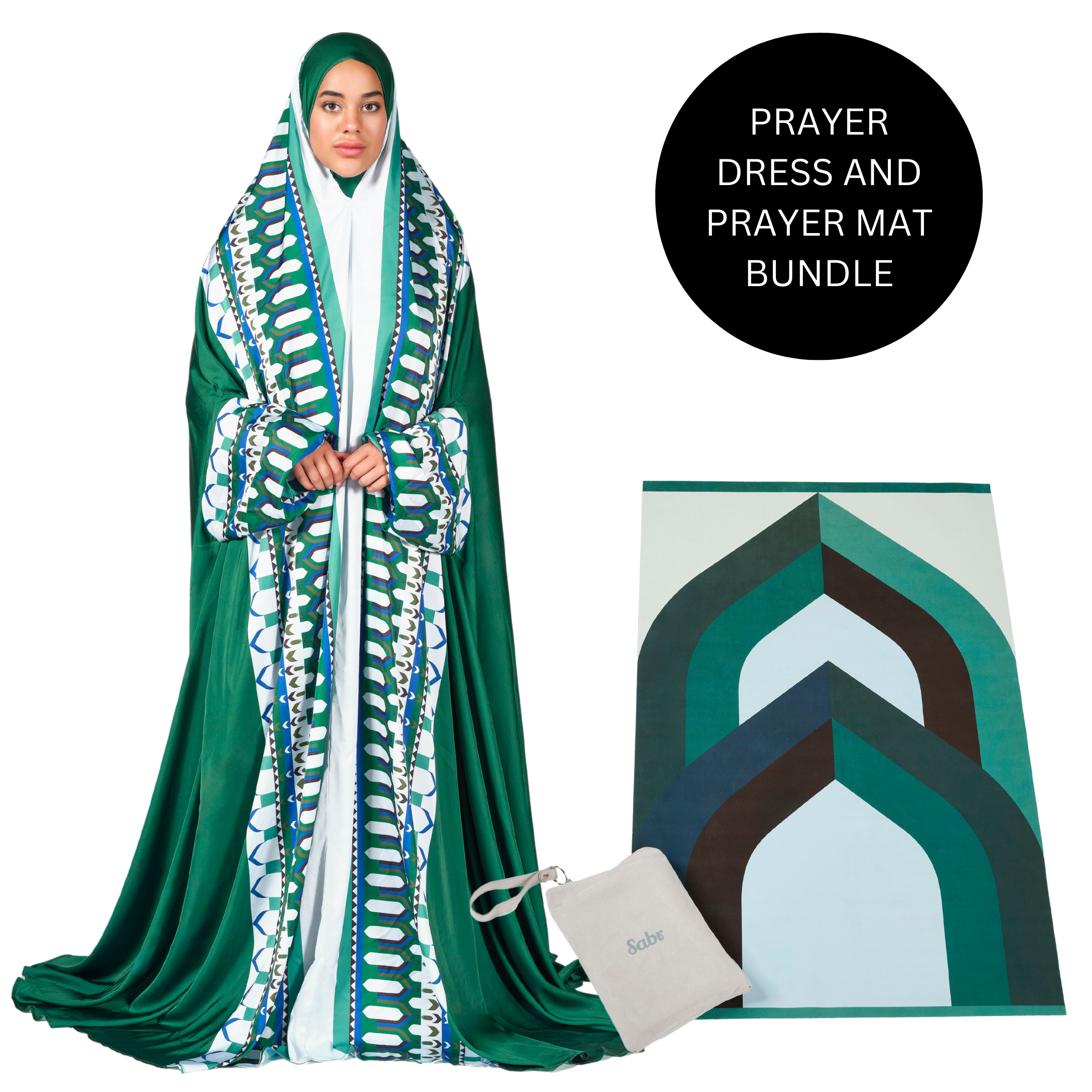 'Riyadh' Prayer Dress & Compact Prayer Mat Bundle