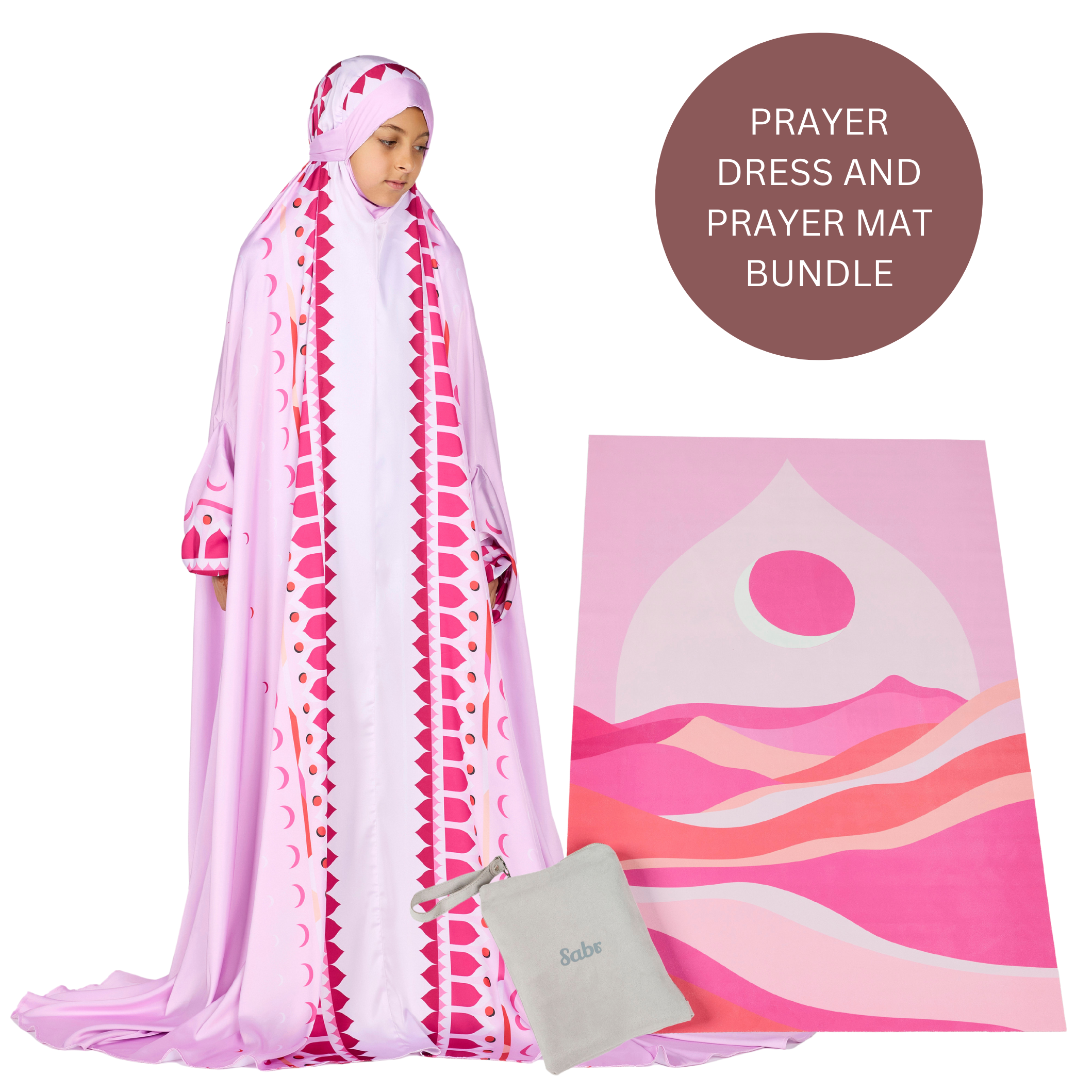 'Desert Voyage I' Kids Prayer Dress & Compact Prayer Mat Bundle