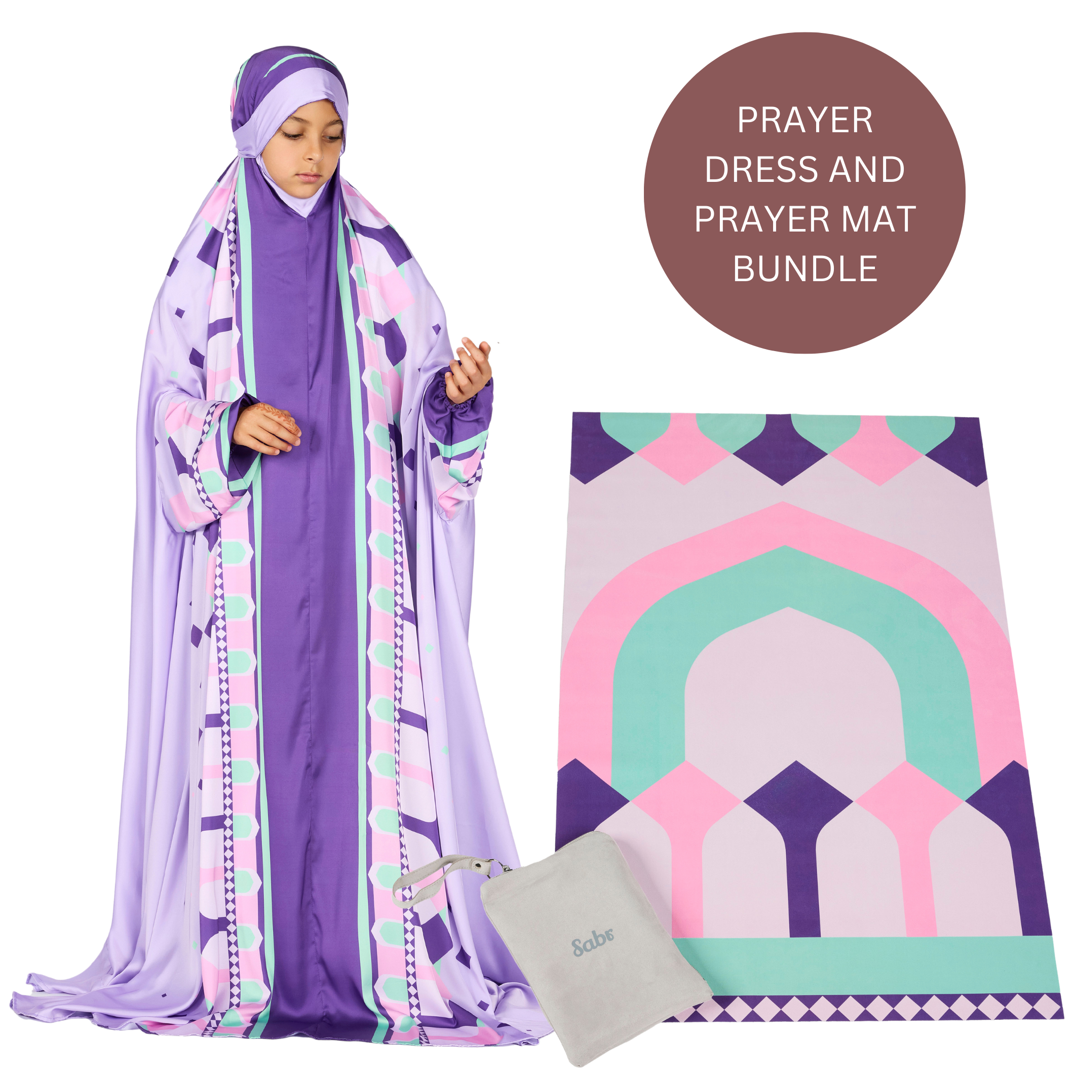 'Divine Arches I' Kids Prayer Dress & Compact Prayer Mat Bundle