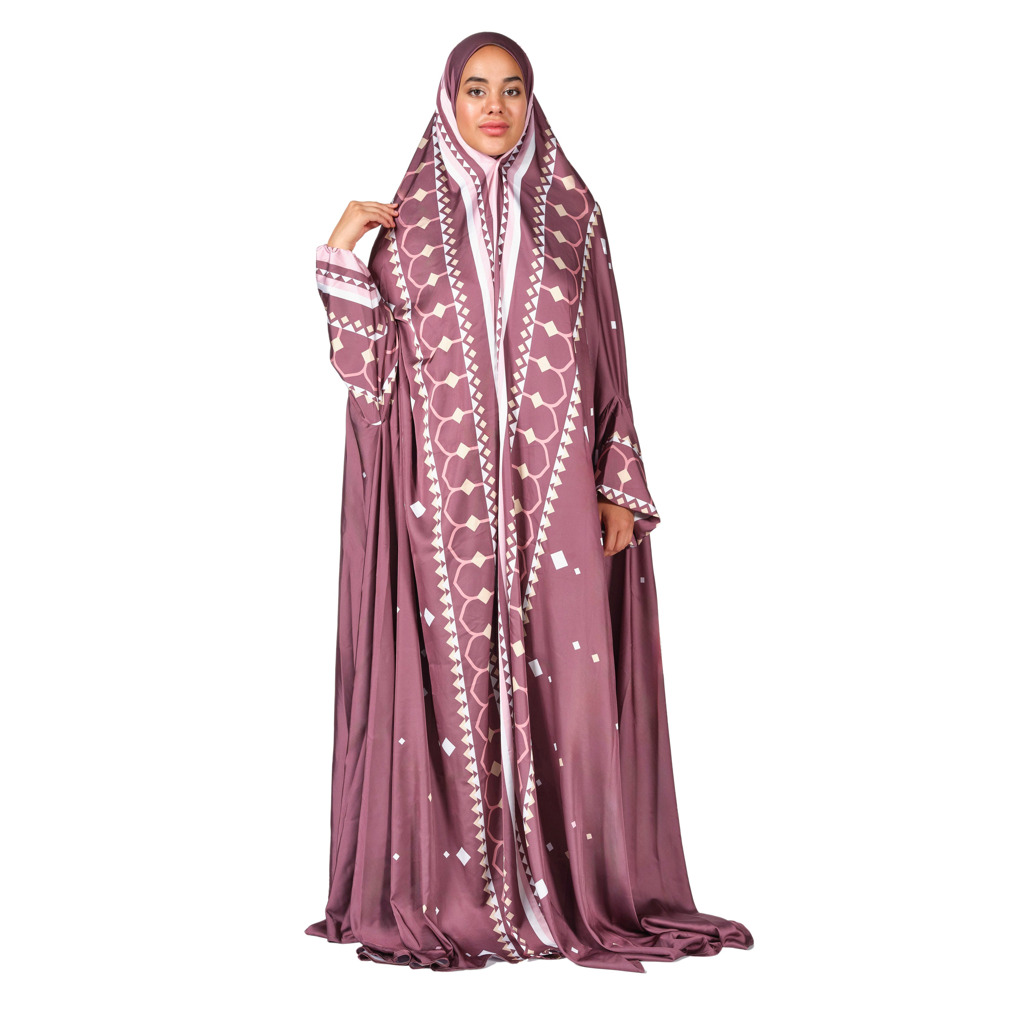 'Lahore' Prayer Dress With Pouch, Burgundy