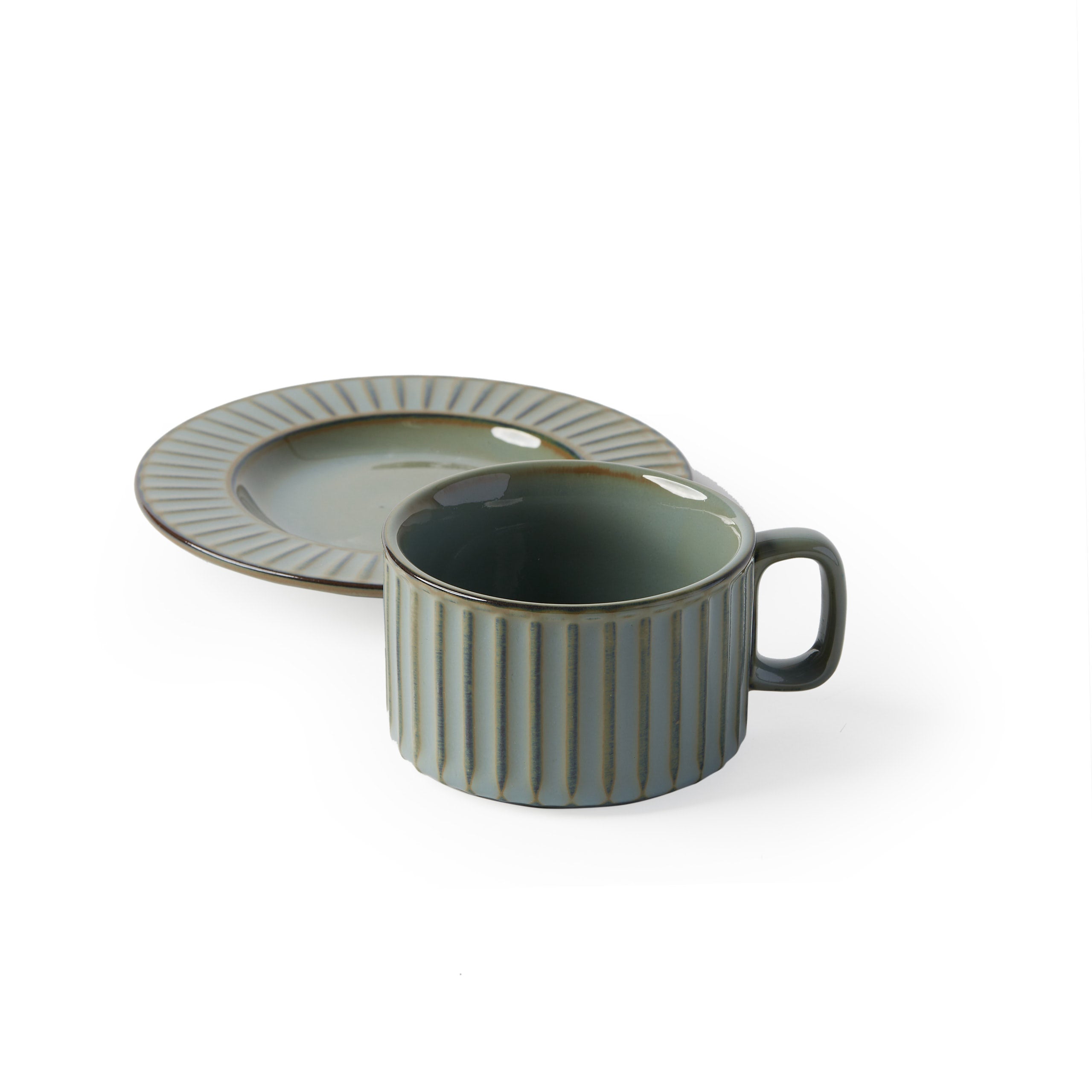 'Claudio' Teacup & Saucer [Dark Sage]