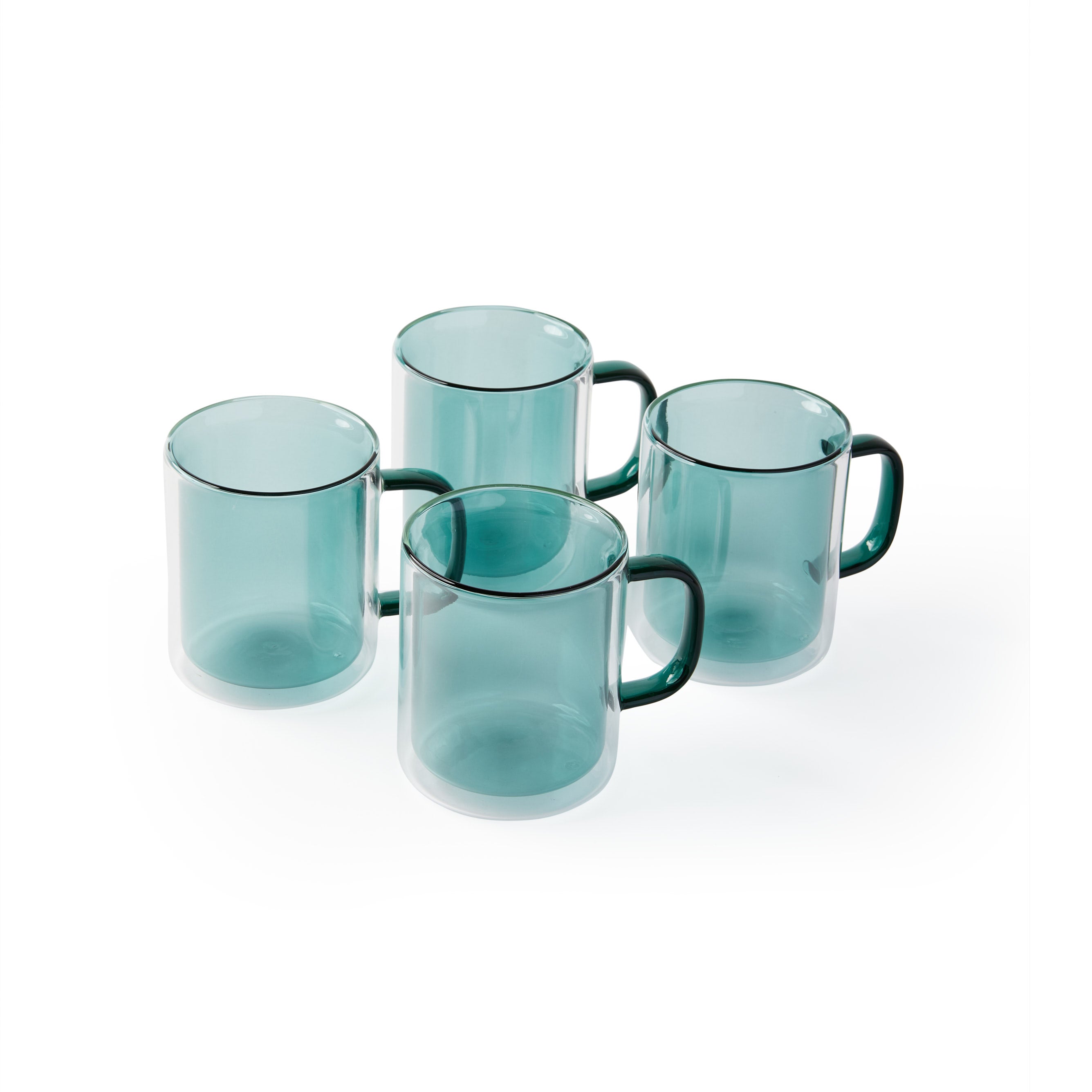 Moss Green 'Retro' Glass Mugs, Medium [Set of 4]