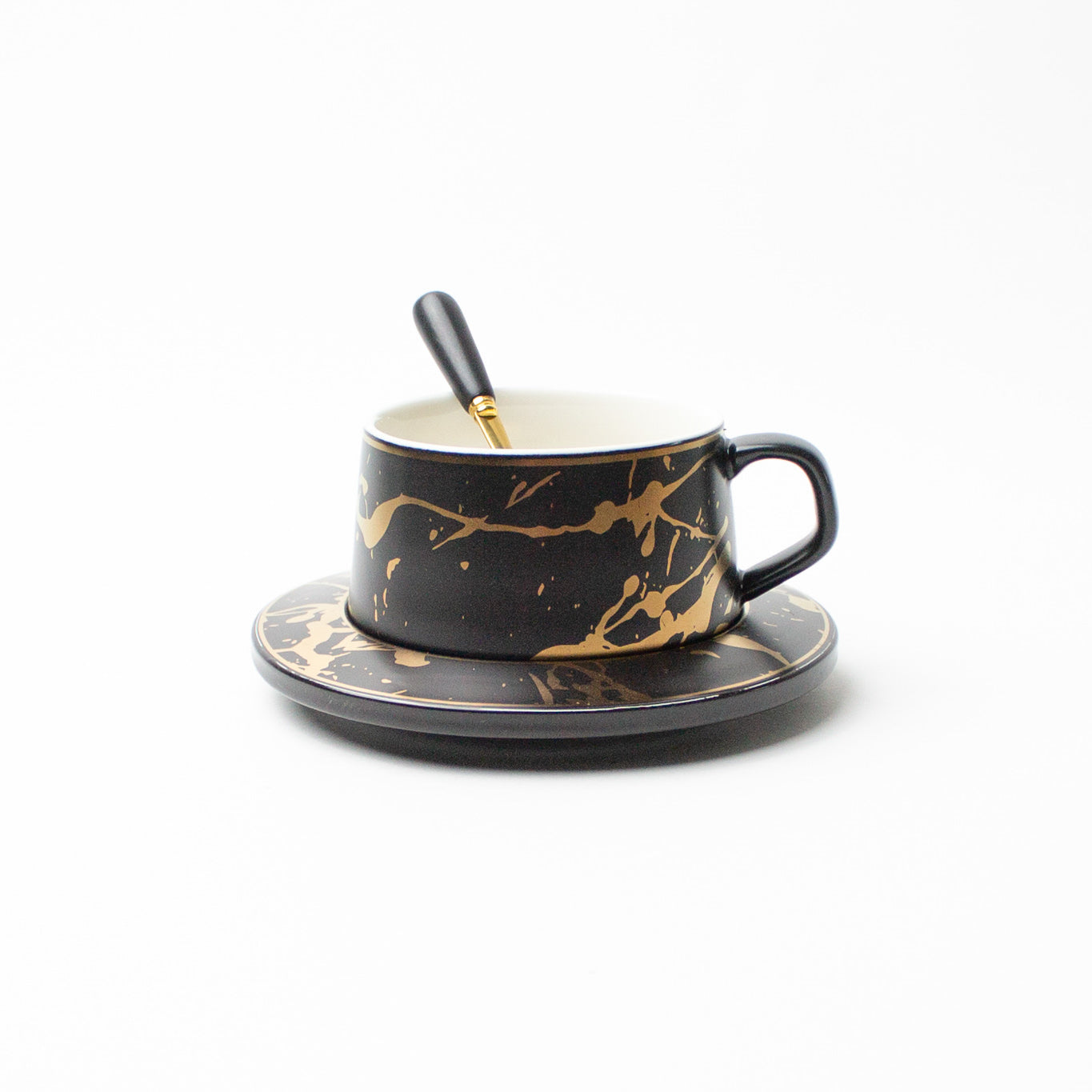 'Ivanna' teacup & saucer with spoon [Black]