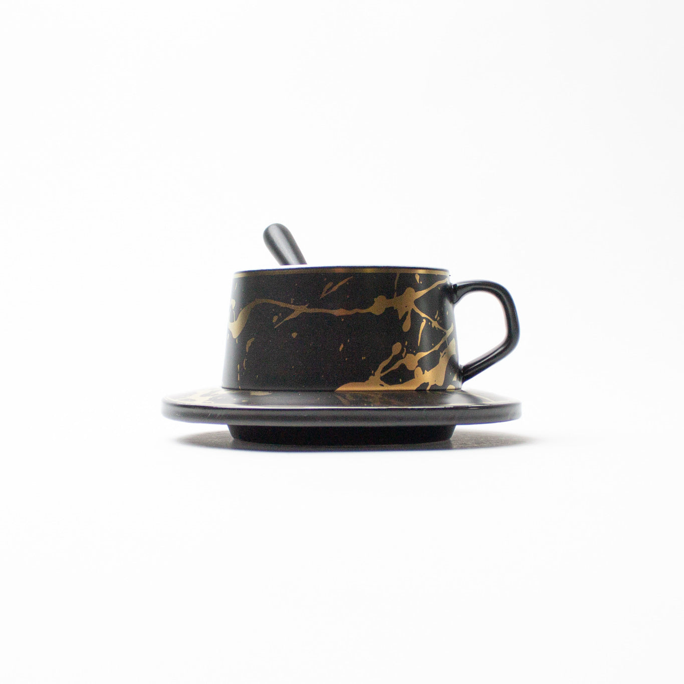 'Ivanna' teacup & saucer with spoon [Black]